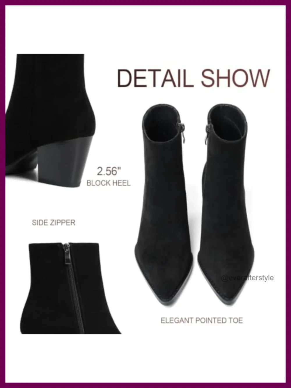 Faux Suede Ankle Boots Chunky Heel Booties Side Zip